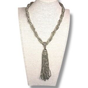 Vintage Silver Braided Tassel Necklace 20s Era Style Art Deco Glam Wedding Event